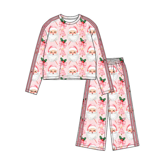 8.28 GLP3785 Preorder Santa Holly Candy Cane Bows Print Girls Christmas Clothes Set