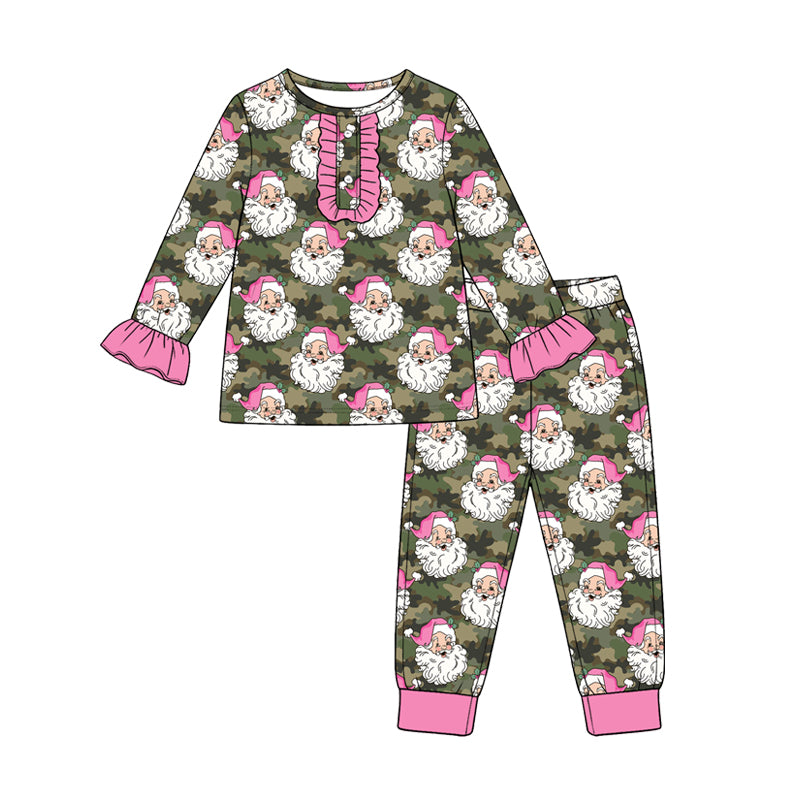 8.28 Preorder Toddler Girls Christmas Santa Camo Long Sleeve Pajama Set