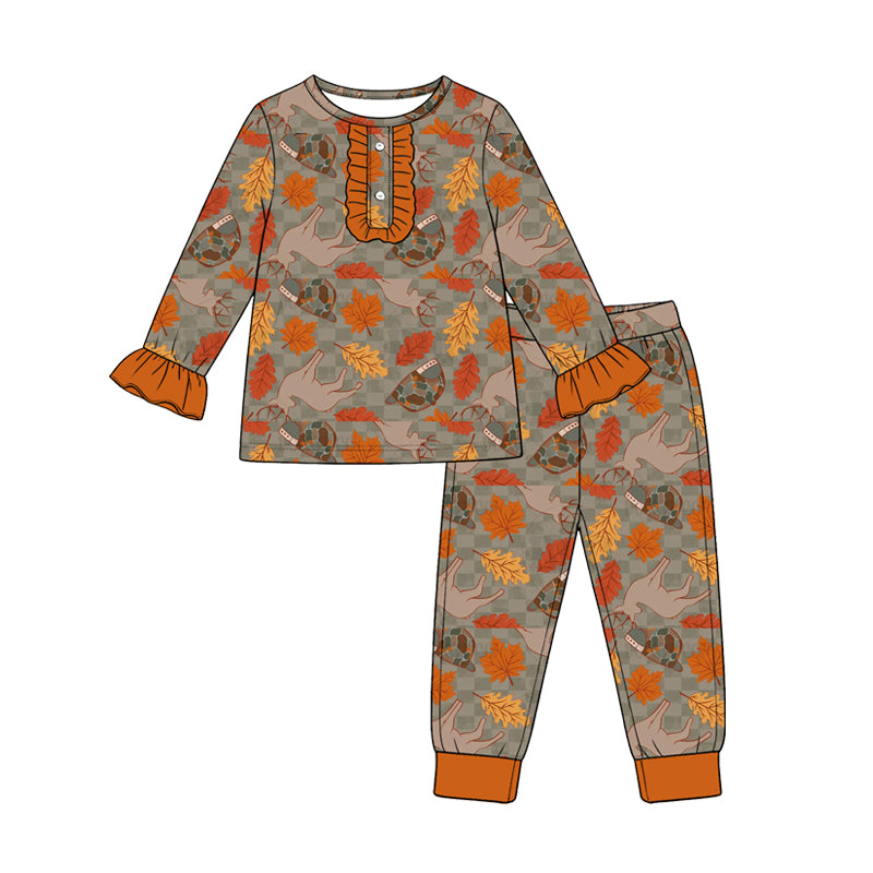 8.28 Preorder Toddler Girls  Fall Football Leaf Long Sleeve Pajama Set