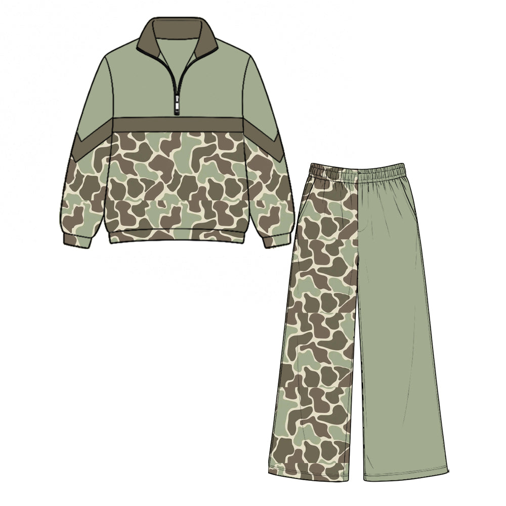 8.28 GLP3804 Preorder Brown Green Camo Zipper Top Pockets Straight Pants Girls Clothes Set