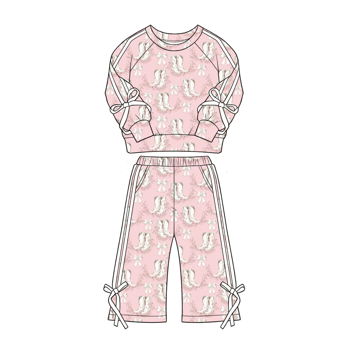 8.31 Preorder GLP3805 Baby Girls  Bow Boot Long Sleeve Top Wide Pants Outfit