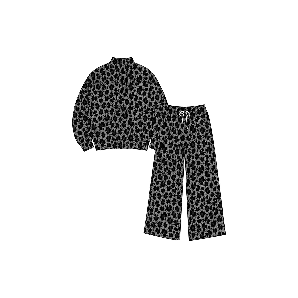 8.31 Preorder GLP3813 Baby Girls Black Leopard Long Sleeve Top Wide Pants Active Outfit