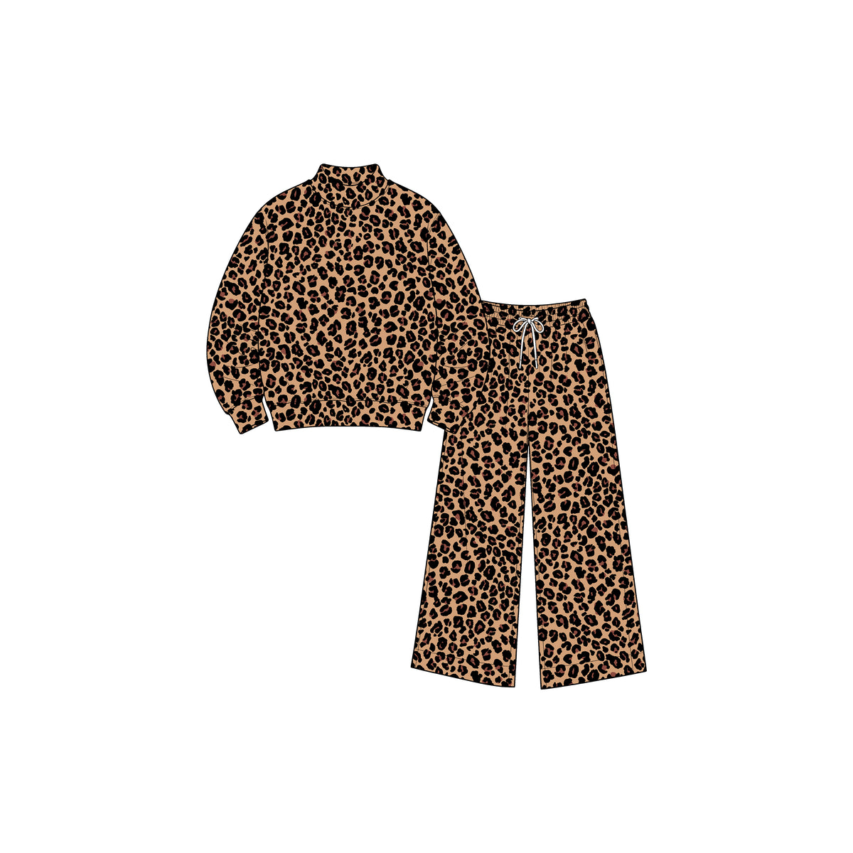 8.31 Preorder GLP3815 Baby Girls Fall Leopard Long Sleeve Mock Neck Top Wide Pants Active Outfit