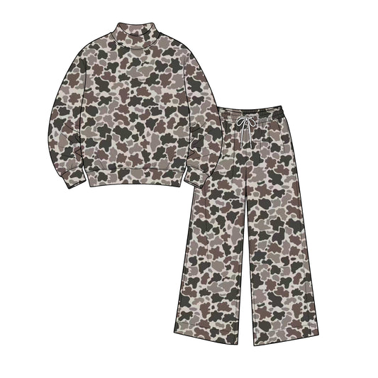 8.31 GLP3819 Preorder Adult Brown Camo Top Straight Pants Woman Mock Neck Yoga Clothes Set