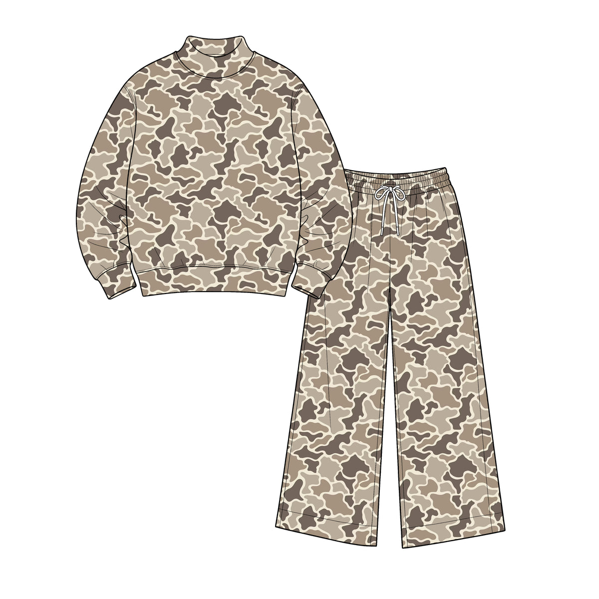 8.31 GLP3821 Preorder Adult Brown Camo Top Straight Pants Woman Mock Neck Yoga Clothes Set