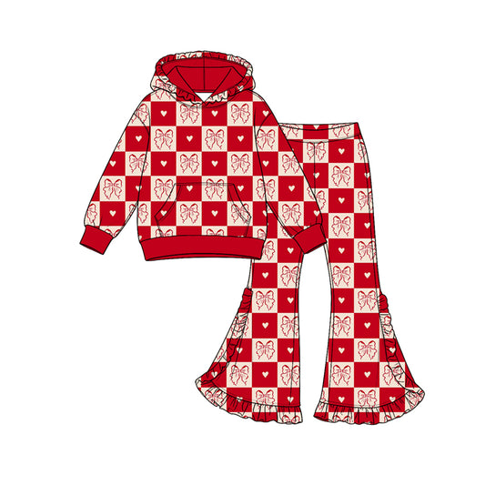 9.3 GLP3832 Preorder Toddler Girls Valentine Checkered Heart Hoodie Top Flare Pants Outfit