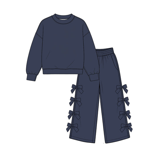9.7 Preorder GLP3849 Kids Girls Navy Long Sleeve Bow Pants Outfit
