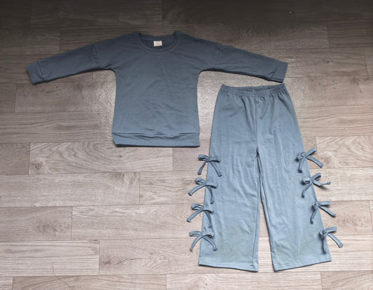 9.7 Preorder GLP3850 Kids Girls Blue Bow Long Sleeve Bow Pants Outfit