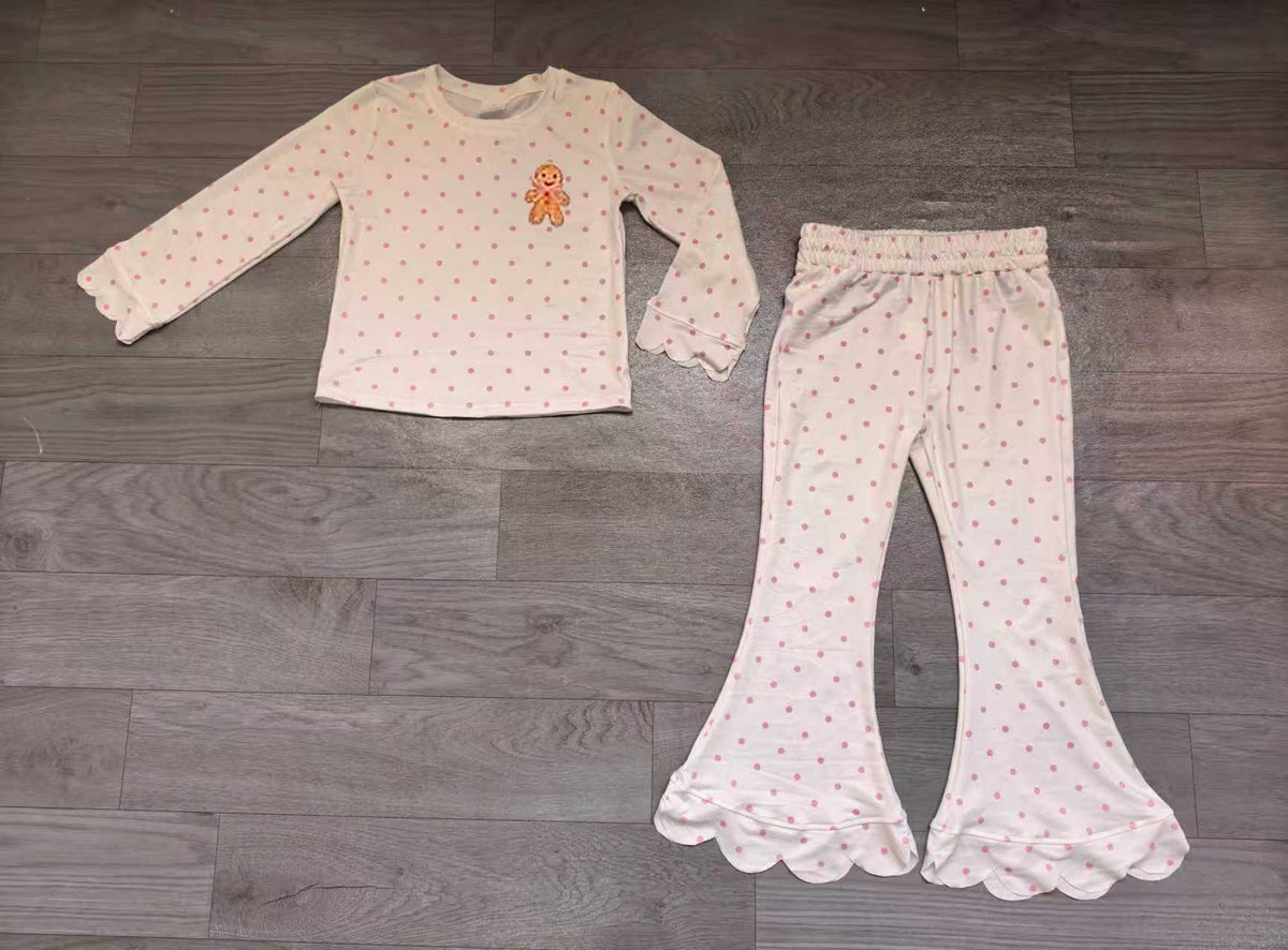 Preorder Kids Girls Pink Polka Dot Gingerbread Scallop Outfit