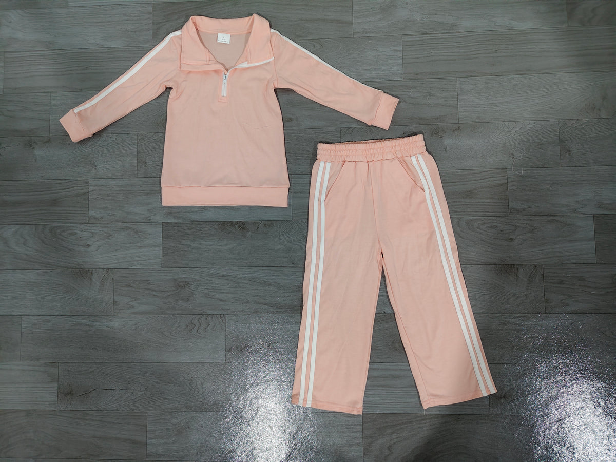 9.9 GLP3860 Preorder Kids Girls Pink Cotton Zipper Pullvoer Top Pants Outfit