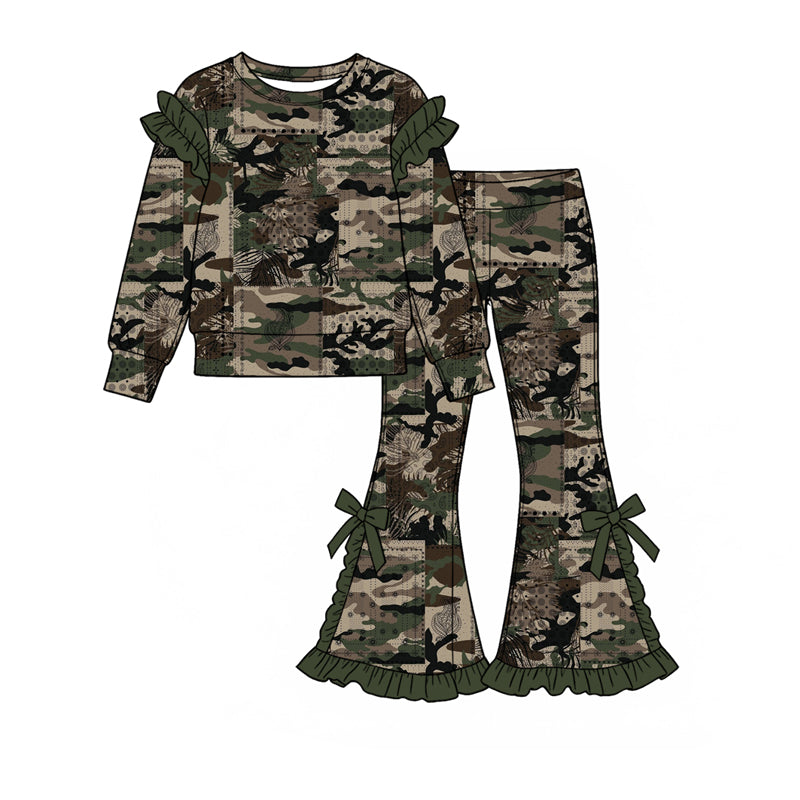 9.16 GLP3897 Preorder Camo Hunting Print Ruffle Top Bell Pants Girls Clothes Set