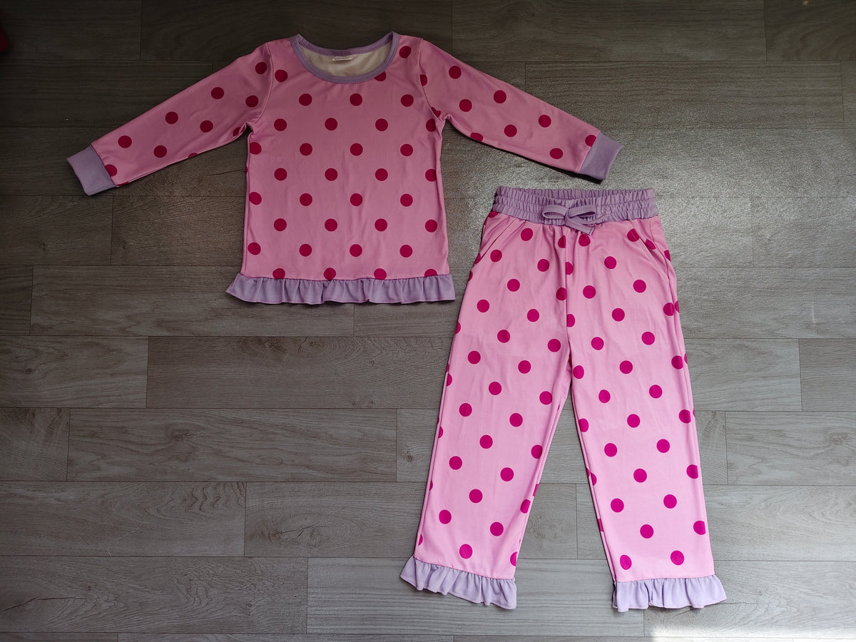 9.16 GLP3901 Preorder Pink Dots Print Girls Ruffle Clothes Set