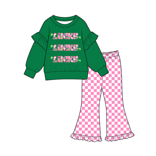 GLP3918 Preorder St Patrick's Day Girls Lucky Flare Pants 2 Piece Set