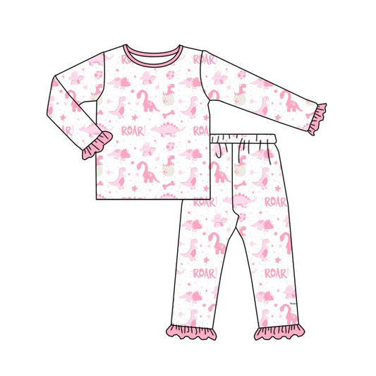 9.29 GLP3948 Preorder Dino Eggs Pink Print Girls Easter Pajamas Clothes Set