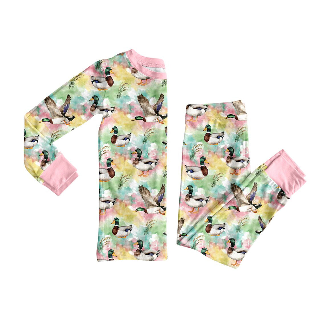 9.30 LR3378 Preorder Baby Girls Mallard Duck Long Sleeve Pajama Set