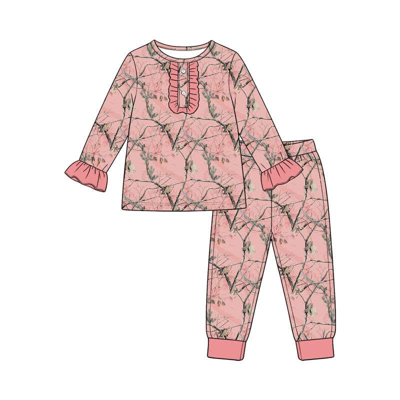 10.1 Preorder GLP3964 Kids Girls Pink Camo Long Sleeve Pajama Set