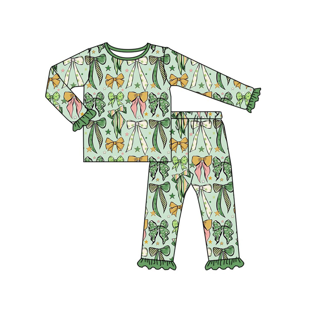 10.3 Preorder GLP3973 Girls Patrick's Day Bow Print Long Sleeve Pajama Set