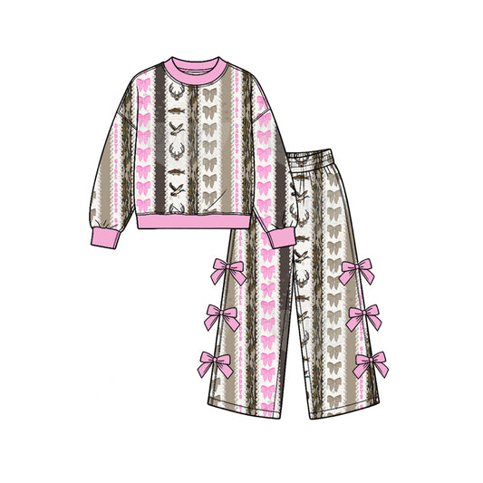 10.3 Preorder GLP3975 Baby Girls Hunging Deer Bow Top Pants Outfit