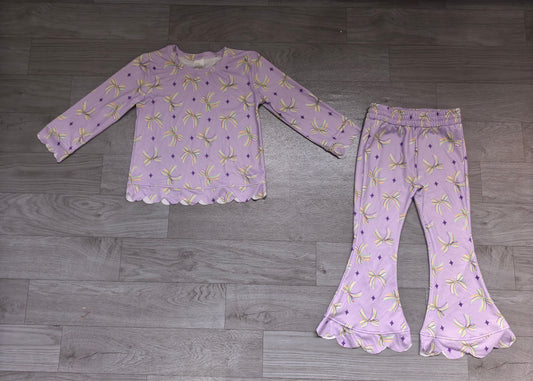10.5 Preorder GLP39765 Bows Purple Stars Print Girls Mardi Gras Scallop Clothes Set