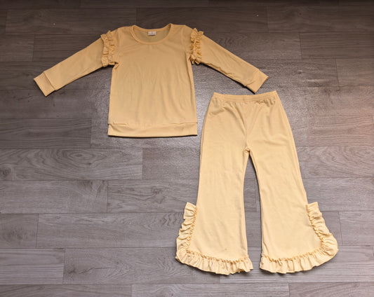 10.6 Preorder GLP3986 Green Cotton Bell Pants Girls Ruffle Clothes Set