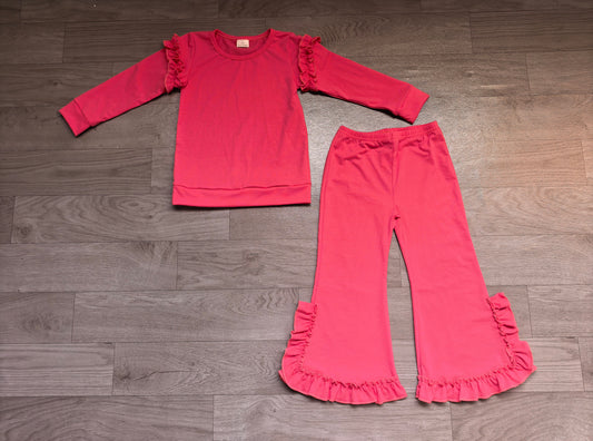 10.6 Preorder GLP3987 Hot Pink Cotton Bell Pants Girls Ruffle Clothes Set