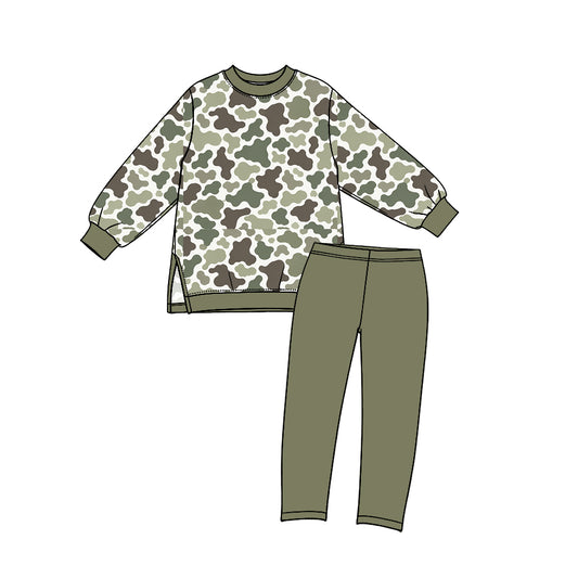 10.13 GLP3997 Preorder  Kids Girls Green Camo Long Sleeve Top Blue Leggings Pants Active Outfit