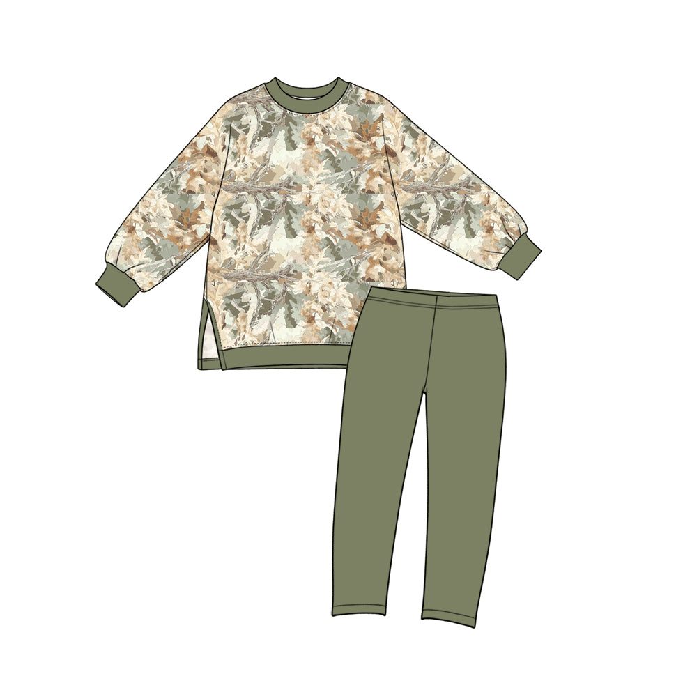 10.14 GLP4001 Preorder Brown Khaki Branch Camo Top Legging Pants Girls Yoga Clothes Set