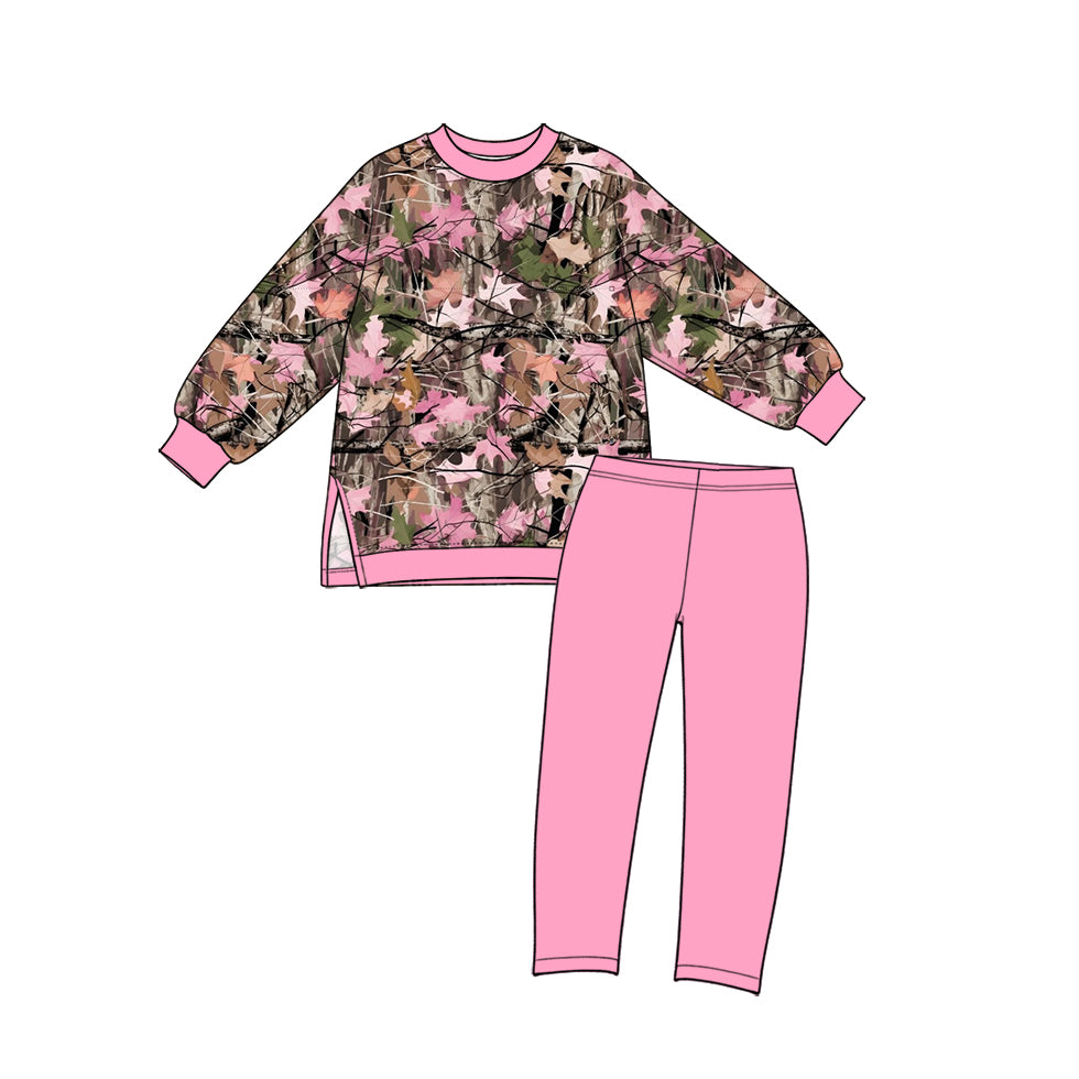 10.14 GLP4002 Preorder Pink Branch Camo Top Legging Pants Girls Yoga Clothes Set