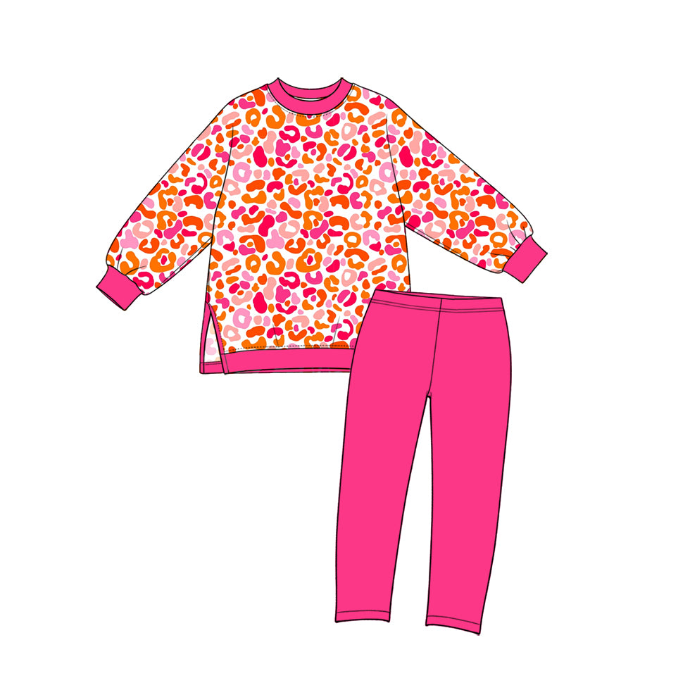 GLP4004 Preorder Kids Girls  Hot Pink  Leoaprd  Long Sleeve Top  Leggings Pants Active Outfit