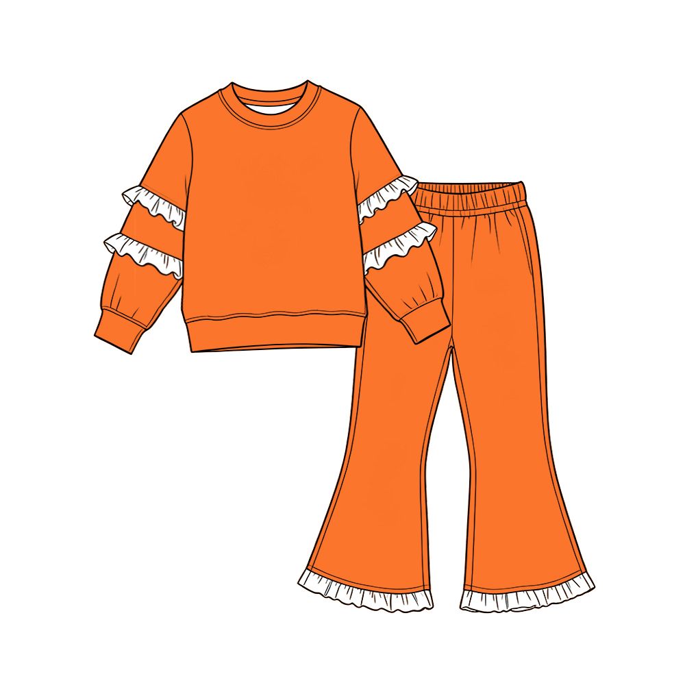 10.14 GLP4011 Preorder Kids Girls Yellow Cotton Top Pants Outfit with White Ruffle