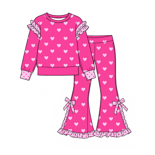 10.16 GLP4016 Preorder Kids Girls Hot Pink Polka Dot Bell Bottom Pants Outfit
