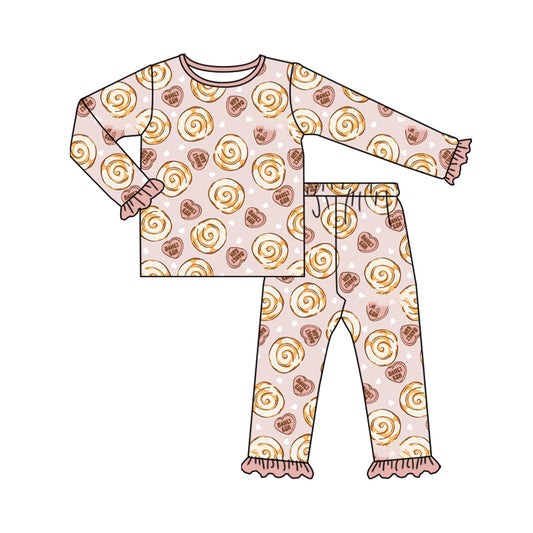 10.17 GLP4017 Preorder Cinnamon Roll Candy Heart Print Girls Valentine's Day Pajamas Clothes Set
