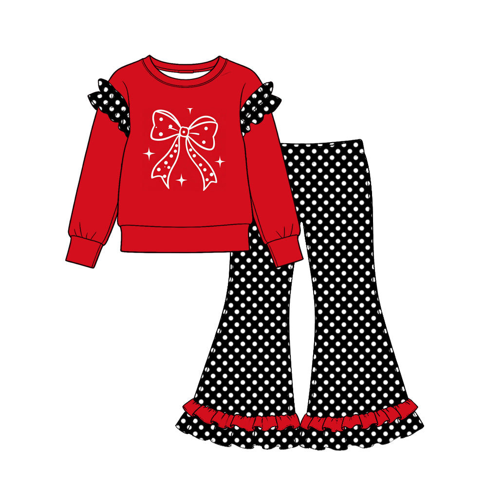10.17 GLP4019 Bow Red Top Dots Bell Pants Girls Clothes Set