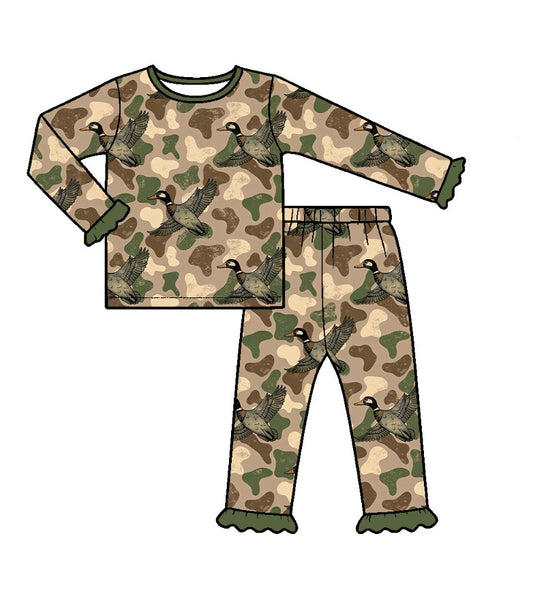 10.21 GLP4033 Preorder Kids Girls Camo  Duck Long Sleeve Pajama Set