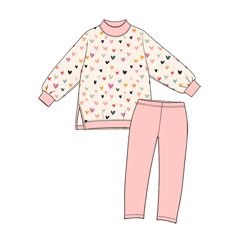 10.26 GLP4073 Preorder Kids Girls  Colorful Heart Mock Neck Long  Sleeve Top Leggings Outfit