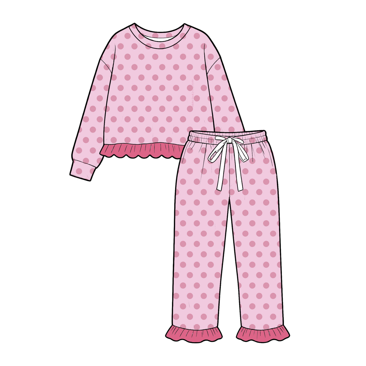 10.29 GLP4092 Preorder Pink Polka Dots Print Girls Ruffle Clothes Set