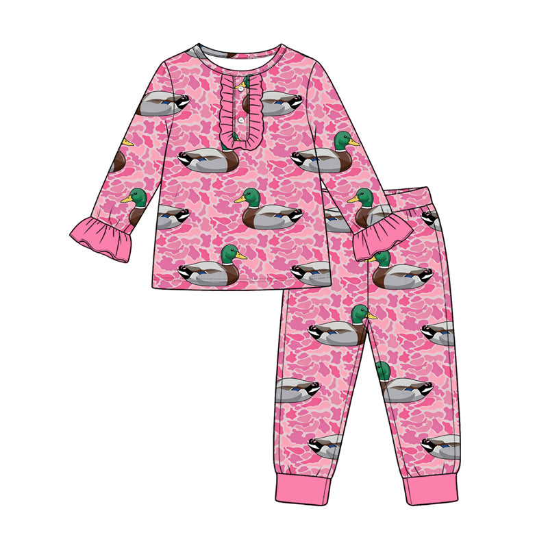 10.30  GLP4103  Preorder Baby Girls  Mallard Duck Pink Camo Long Sleeve Pajama Set