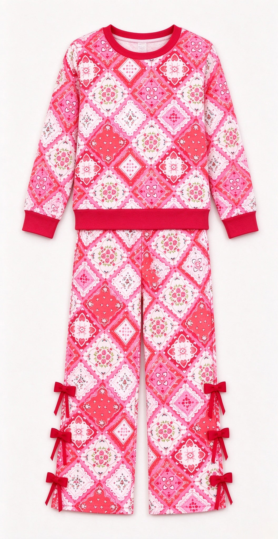 10.30 GLP4106  Preorder Baby Girls  Valentine's Day Diamond Patchwork Heart Floral Outfit