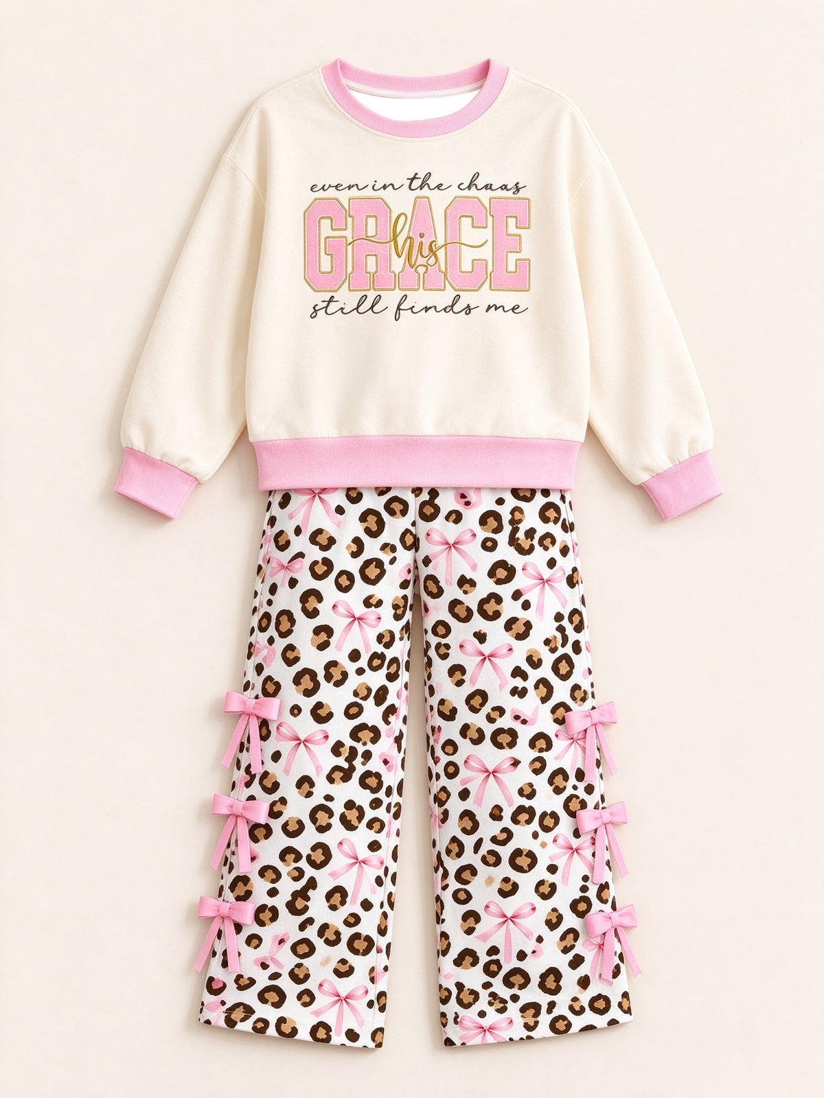 10.30GLP4110 Preorder Baby Girls  Grace Top  Pink Bow Leopard Pants Outfit