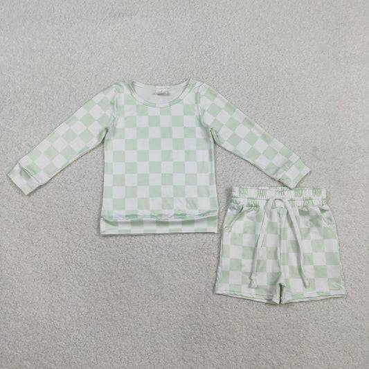 Sibling Baby Girls Long Sleeve Checked Camo Print Top Shorts Pajamas Clothes Sets