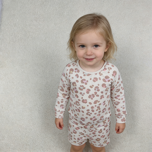 GLS0093 Leopard Long Sleeve Top Pockets Shorts Girls Clothes Sets