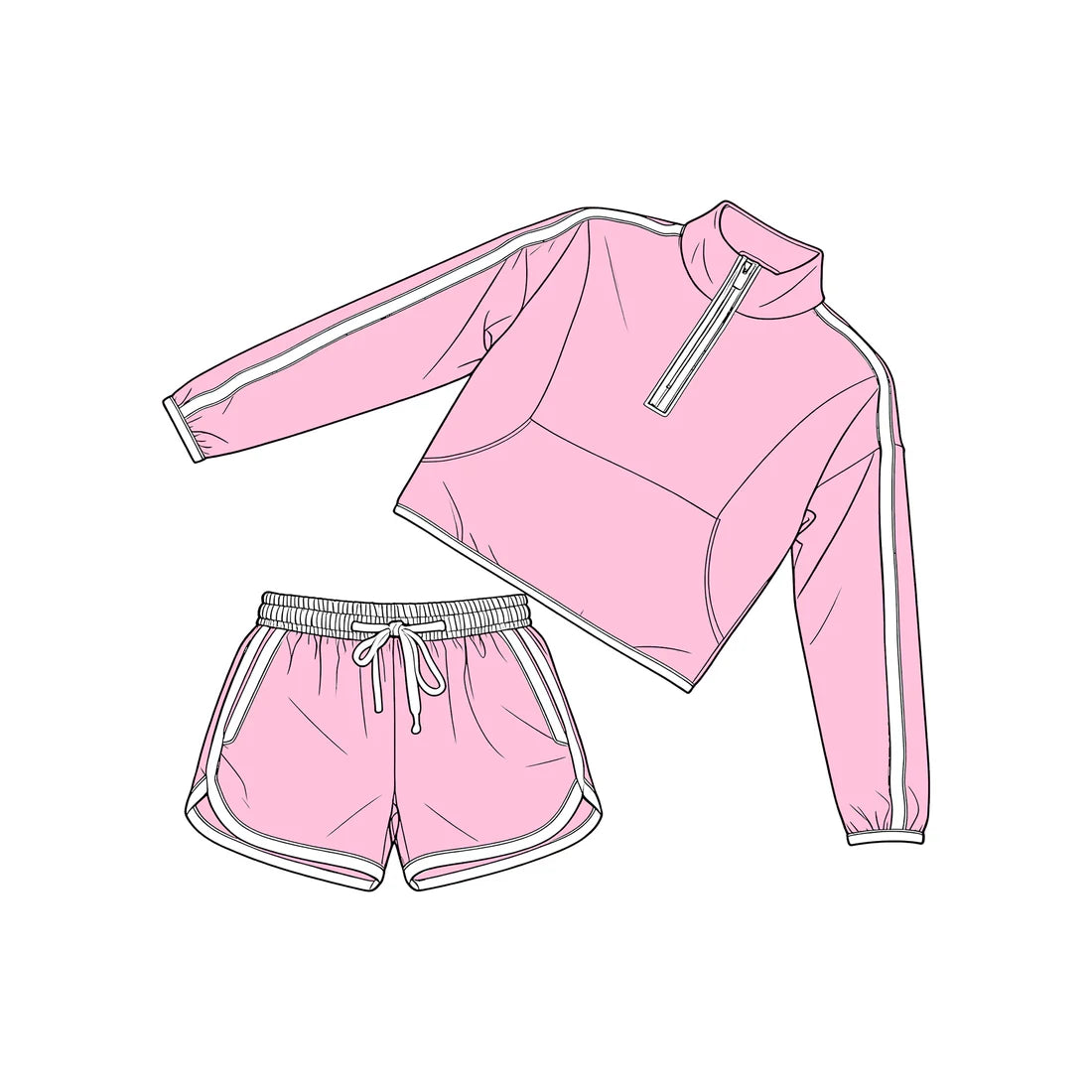 3.25 GLS0097 Baby Girls Long Sleeve Pink Pockets Zip Pullover Top Short Clothes Set Preorder