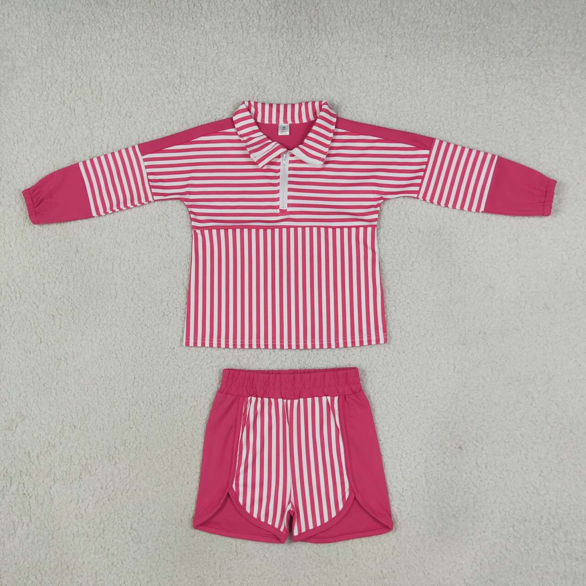 Sibling Kids Girls Striped Zipper Pullover Top Shorts Active Outfit