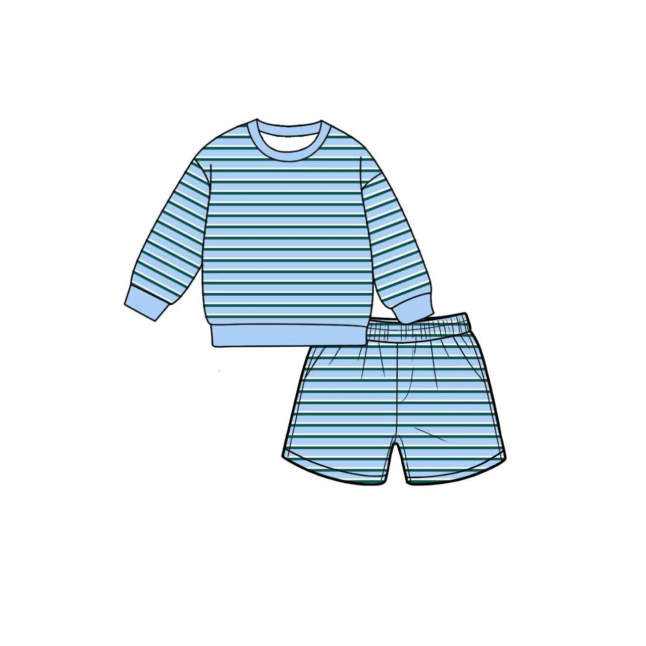 7.6 Preorder  Kids Girls Green Blue Long Sleeve Top with Shorts Outfit