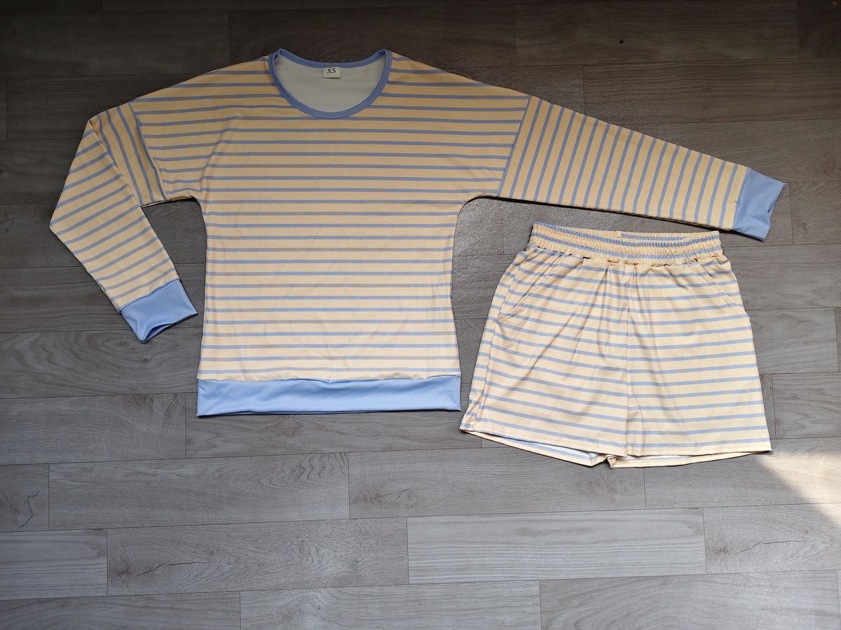 GLS0138 Preorder Adult  Striped Long Sleeve Shorts Active Outfit