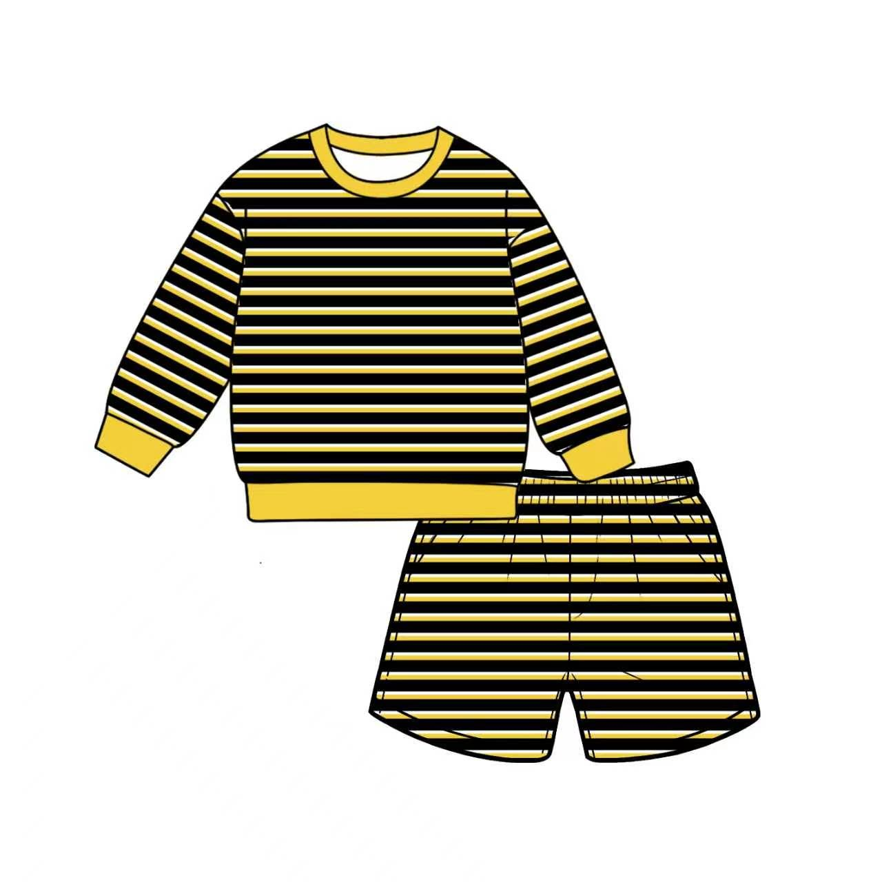 7.6 Preorder Adult Women Yellow Black Striped Long Sleeve Top with Shorts Outfit