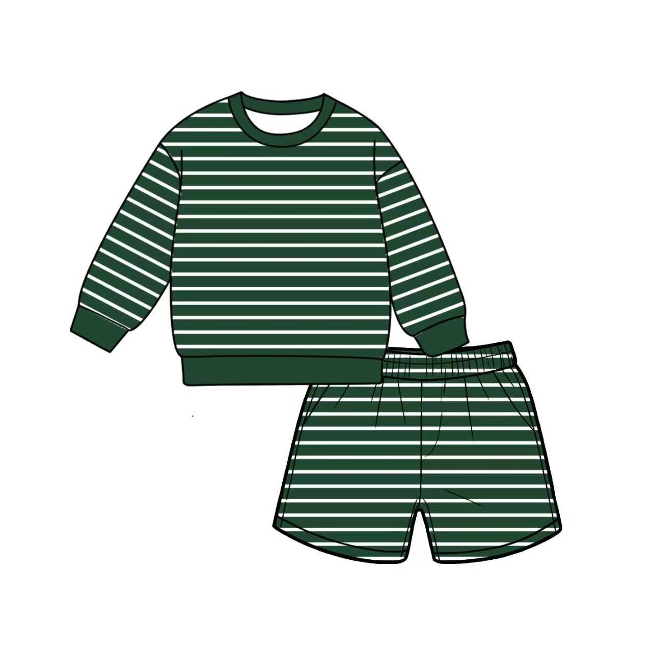 7.6 Preorder Adult Women Green Striped Long Sleeve Top with Shorts Outfit
