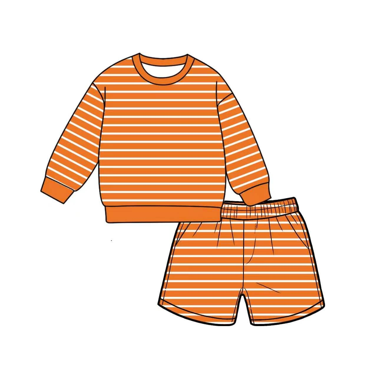 7.6 Preorder Adult Women Orange Striped Long Sleeve Top with Shorts Outfit