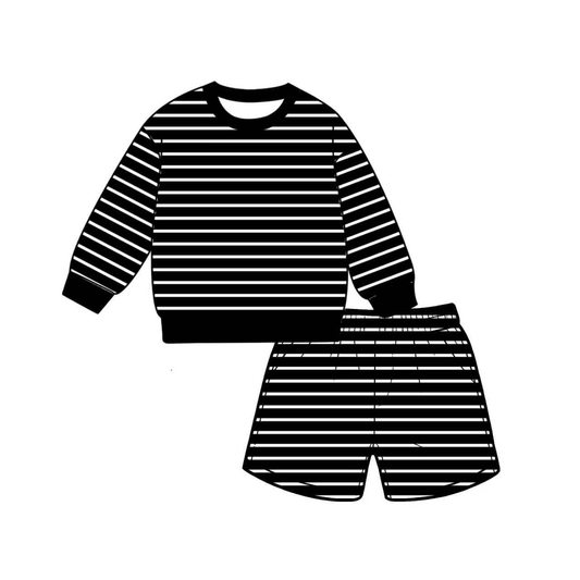 7.6 Preorder Adult Women Black Striped Long Sleeve Top with Shorts Outfit