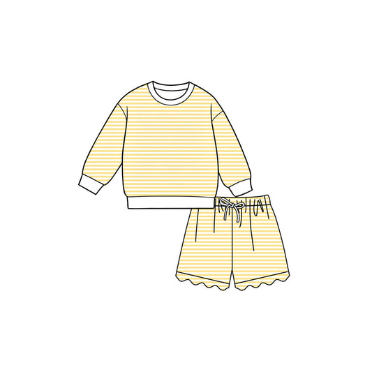 7.6 Preorder  Kids Girls Yellow Long Sleeve Top with Shorts Outfit